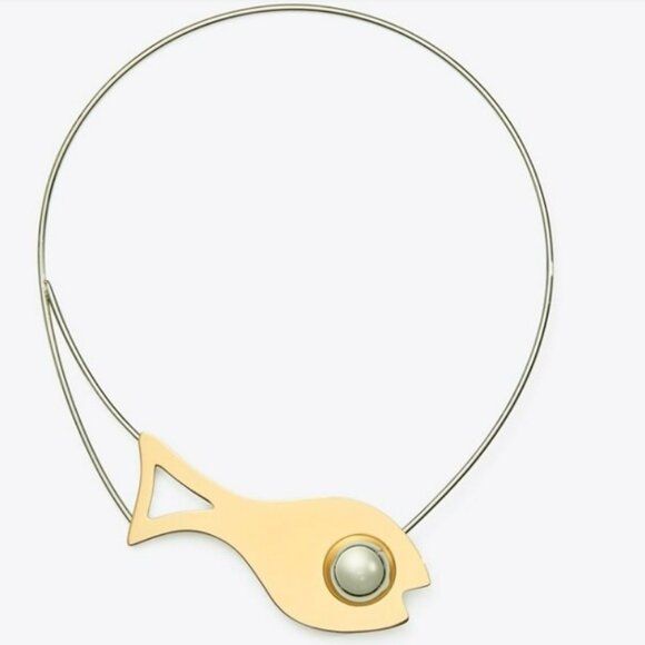 NWOT - Tory Burch Fish Collar Necklace in Silver & Gold - Picture 1 of 10
